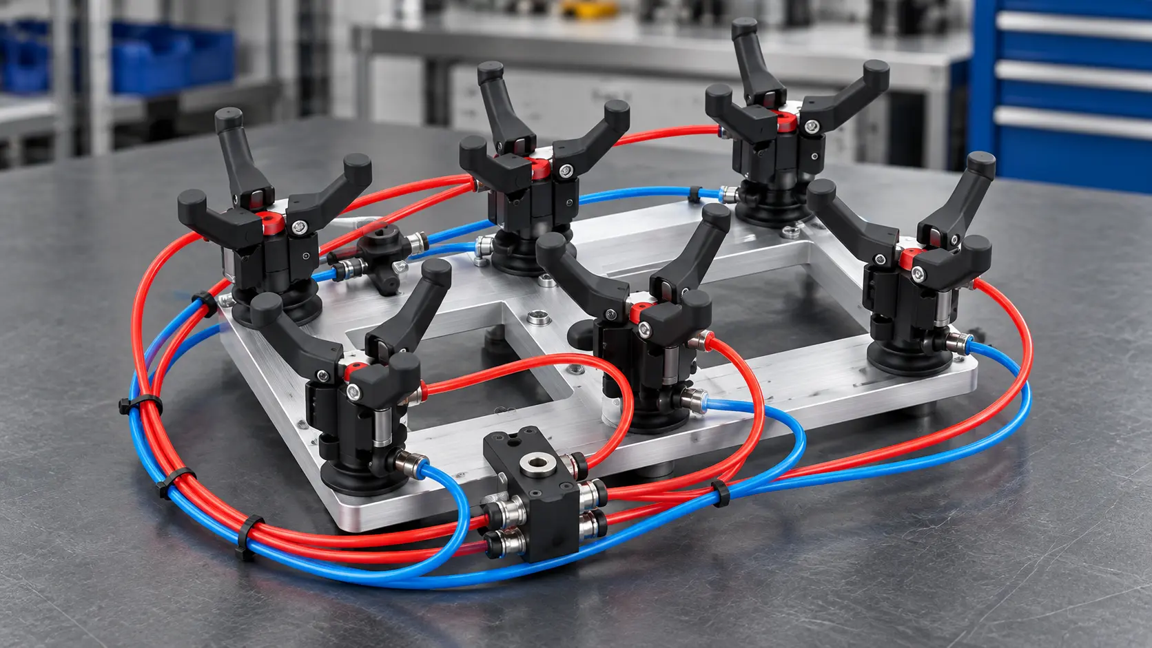 Herramienta de robot con varios módulos de agarre neumático