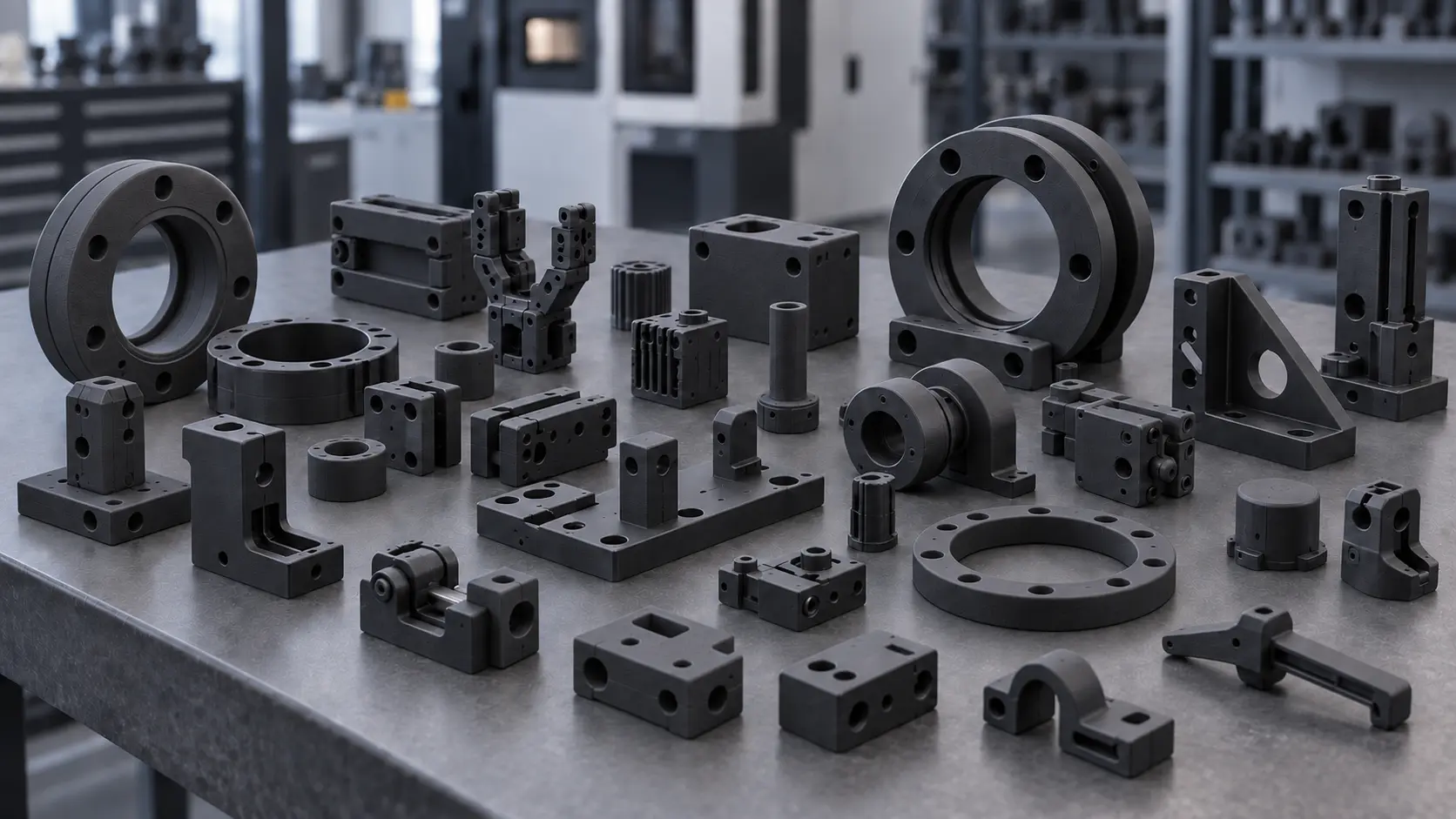 Piezas industriales fabricadas en PA12 mediante MJF